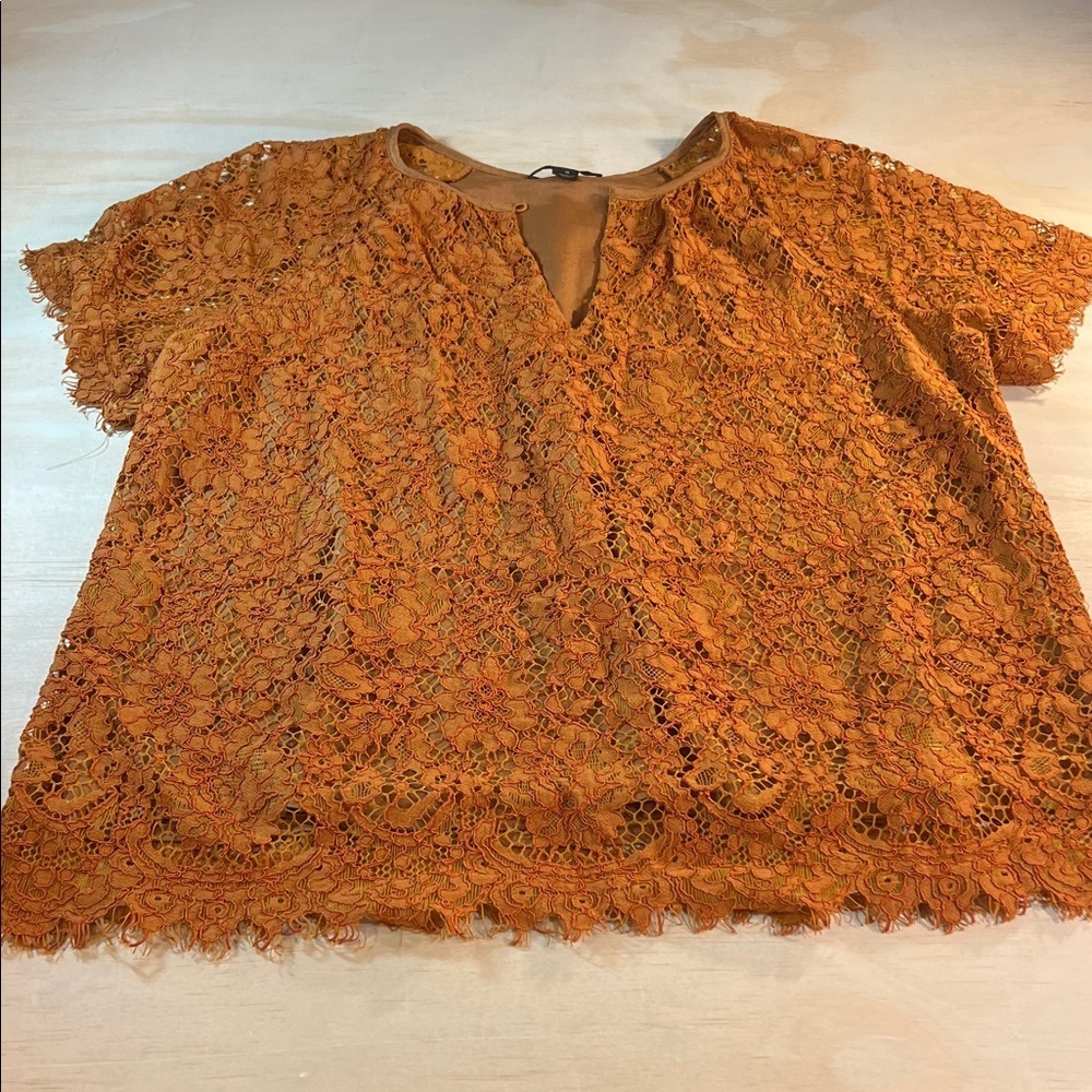 J. Crew Women's Lace Fairy Blouse in Burnt Orange Sz S